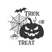 Trick Or Treat Farmhouse Door Hanger. Vector Halloween Quote. Halloween Round Sign Design. Round Design On White Background. 31 October Party Sign.
