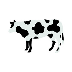 Sticker - Vector flat cow silhouette with cow print isolated on white background