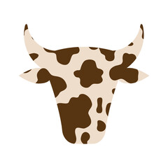 Sticker - Vector flat cow head with brown cow print isolated on white background