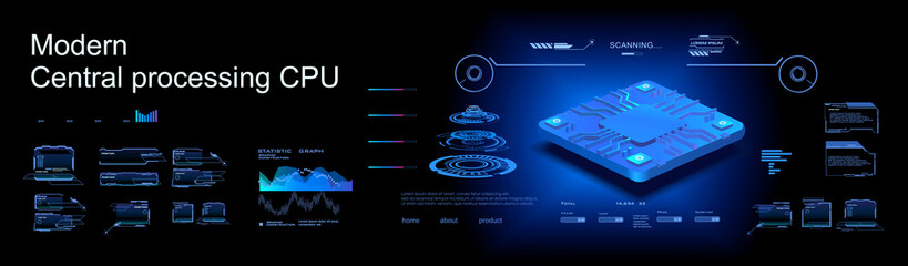 Poster - presentation super-powerful processor. realistic 3d model new generation processor for processing la