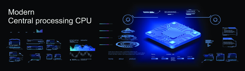 Poster - presentation super-powerful processor. realistic 3d model new generation processor for processing la