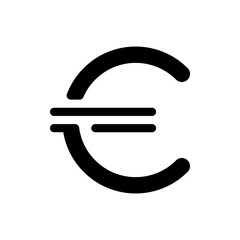 Sticker - Euro sign black glyph ui icon. Foreign currency. Finance and banking. User interface design. Silhouette symbol on white space. Solid pictogram for web, mobile. Isolated vector illustration