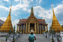 Traveler Woman At Wat Phra Kaew, Emerald Buddha Temple, Bangkok Thailand.