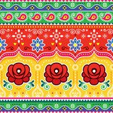 Fototapeta Kuchnia - Colorful repetitive Diwali background inspired by traditional lorry and rickshaw painted decorations with flowers and swirls. Popular decor in Pakistan and India 
 