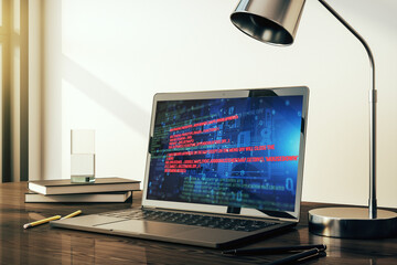 Aufkleber - Modern computer screen with abstract graphic coding sketch, big data and networking concept. 3D Rendering