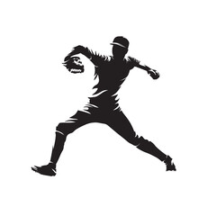 Baseball Pitcher Throws Ball, Isolated Vector Silhouette, Side View. Baseball Logo