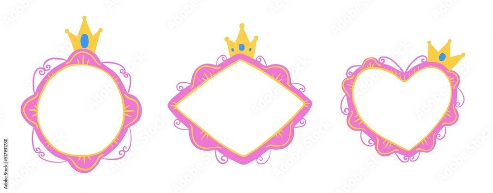 Set with pink princess frames with crown Stock Vector | Adobe Stock