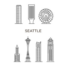 Minimal Seattle City Linear Skyline. Thin Style