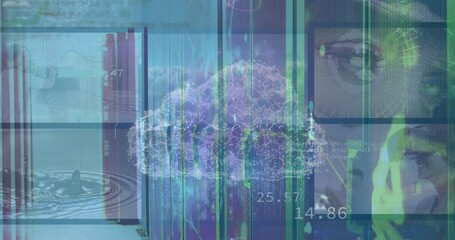 Poster - Animation of digital clouds over screens with data and connections