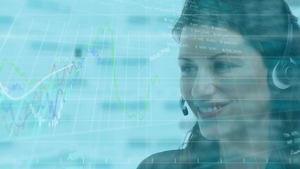 Poster - Animation of financial graphs and data over caucasian female consultant