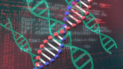 Poster - Animation of diverse data processing and dna on black and red background