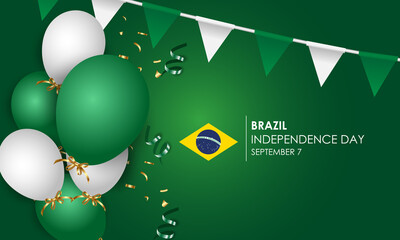 Wall Mural - Vector illustration of Brazil's Independence Day celebration. Waving flag and ribbons with Brazilian symbols.