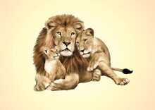 Watercolor Lion Family