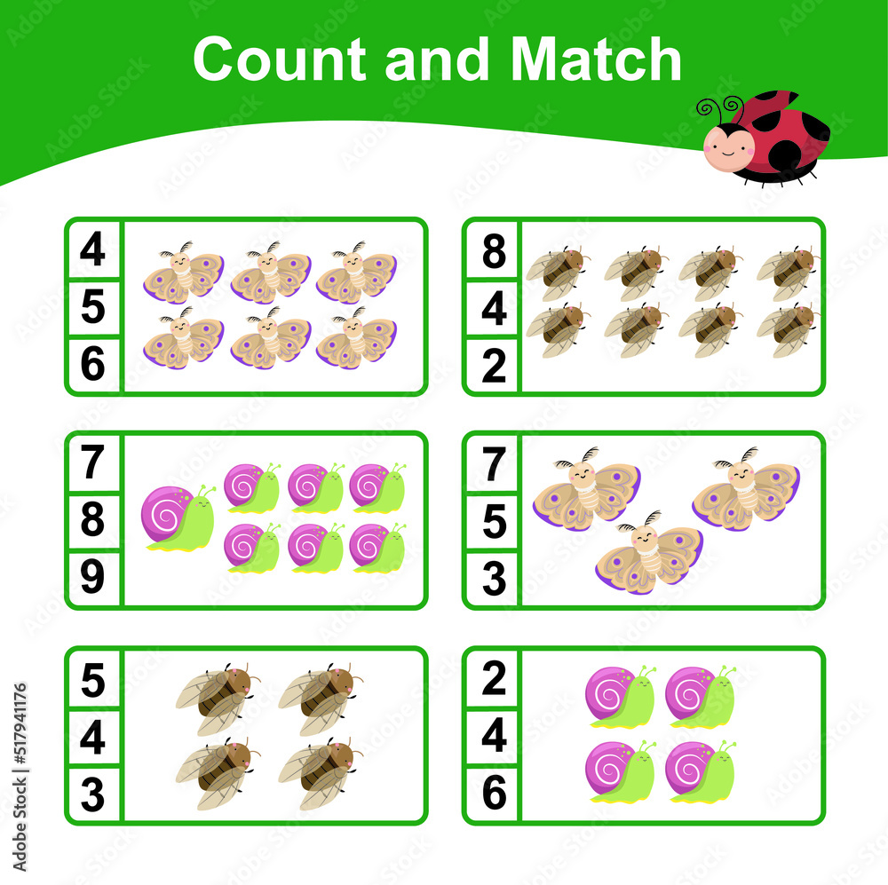 Counting and match the answer worksheet for children. Printable math ...