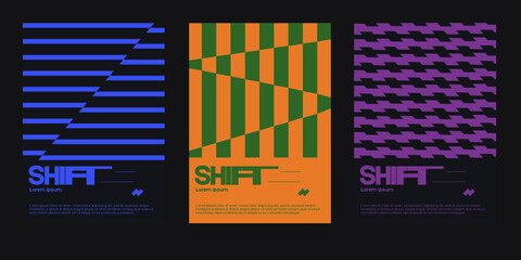 Poster - Meta modern aesthetics of swiss design poster collection layout. Brutalist-inspired vector graphics template set featuring bold typography and abstract geometric shapes, great for poster art.