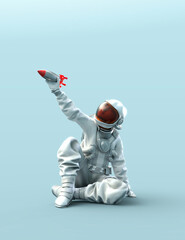 Wall Mural - Astronaut sitting on a flying missile, 3D illustration.