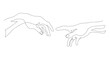 Two hands reach out to each other. Fragment of a painting. One line vector illustration.