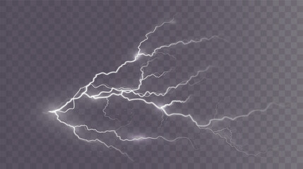 Poster - Light white isolated vector lightning png. Magic light abstract lines. Realistic natural lightning effects.	
