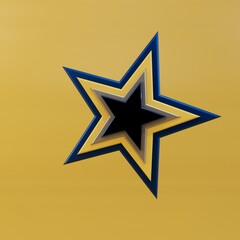 Fototapete - icon of a beautiful blue-yellow star on a yellow background with a smaller black-colored star inside it. 3d illustration. 3d render