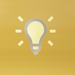 Poster - electric light bulb icon glowing yellow light on a yellow background. 3d illustration. 3d render
