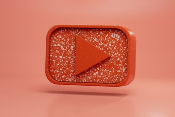 Fototapete - orange start button icon with sparkles on a pink pastel background. start browsing. video online. 3d illustration. 3d render
