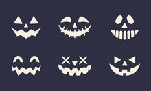 Halloween Scary Faces. Pumpkin Smiles Set. Halloween Smiling Faces Isolated On Black Background. Ghost, Pumpkin, Monster Faces. Vector Illustration