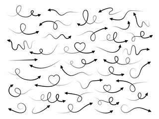 Poster - Arrows hand drawn style collection. Arrow doodle mark elements set. Vector isolated on white.