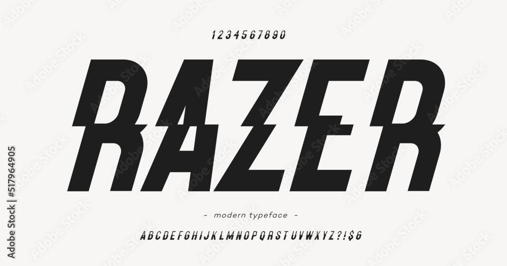 Vector razer font slanted style modern typography for decoration ...