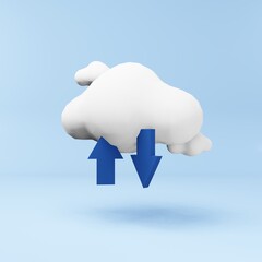 Wall Mural - Cloud computing concept .3d render illustration of cloud and arrow upward and downward represent data.