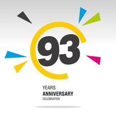 Wall Mural - 93 Years Anniversary, number in broken circle with colorful bang of confetti, logo, icon, white background