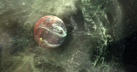 Poster - Image of brown planet in yellow galaxy