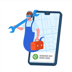 Repair man online service mobile application vector illustration