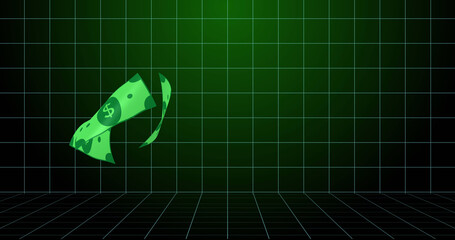 Poster - Image of dollars floating over green checked background