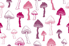 Amanita Choky Inedible Mushrooms Seamless Pattern Vector Illustration.