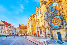 Prague Orloj Astronomical Clock And House At The Minute, Prague, Czech Republic