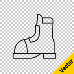 Sticker - Black line Hunter boots icon isolated on transparent background. Vector