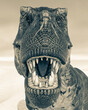 frontal picure of a tyrannosaurus rex is on desert