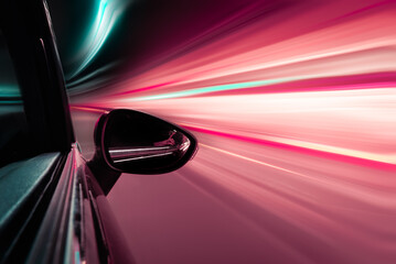 Wall Mural - steering car in a warped space. motion blur.