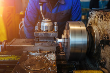 Wall Mural - Working lathe in the workshop, close up