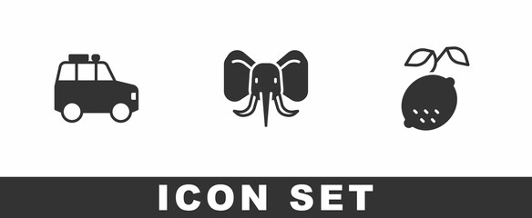 Sticker - Set Car, Elephant and Lemon icon. Vector