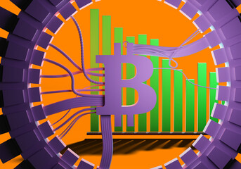 Aufkleber - bitcoin technology. bitcoin depreciation chart. reducing cost of cryptocurrencies. concept of exchan