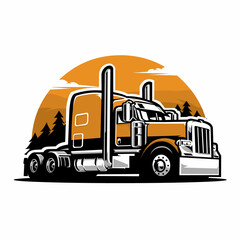 Wall Mural - Premium semi truck flat bed 18 wheeler freight vector illustration. Best for Tshirt and sticker related design