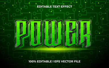 Poster - power 3d text effect with cyber theme. green typography template for modern tittle