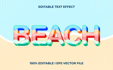 Poster - Beach 3d text effect with summmer theme. colorful typography template for minimalist tittle