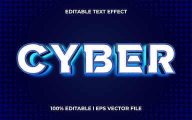 Poster - cyber 3d text effect with glow theme. blue typography template for modern tittle