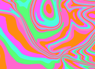 Fototapete - The 1970s-style wavy retro background in a psychedelic bright acidic colors.