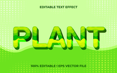 Poster - plant 3d text effect with wave color theme. green typography template for nature tittle