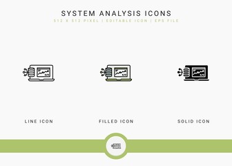 Fototapete - System analysis icons set vector illustration with solid icon line style. Database software concept. Editable stroke icon on isolated background for web design, user interface, and mobile application