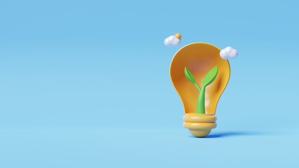Poster - Plant inside Light bulb. Creative concept of Green energy, Ecological friendly and sustainable environment.3D render illustration