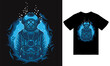 Deep sea diver illustration with tshirt design premium vector